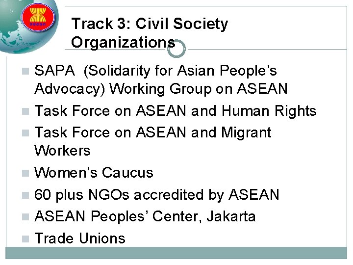 Track 3: Civil Society Organizations SAPA (Solidarity for Asian People’s Advocacy) Working Group on