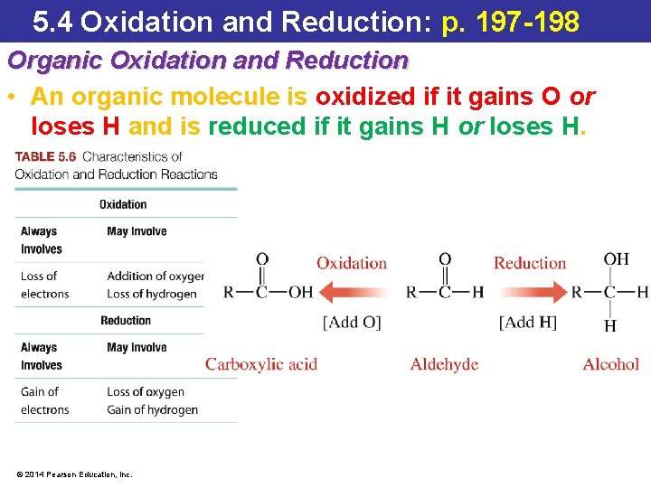 5. 4 Oxidation and Reduction: p. 197 -198 Organic Oxidation and Reduction • An