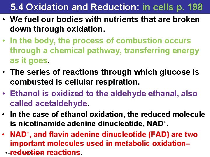 5. 4 Oxidation and Reduction: in cells p. 198 • We fuel our bodies