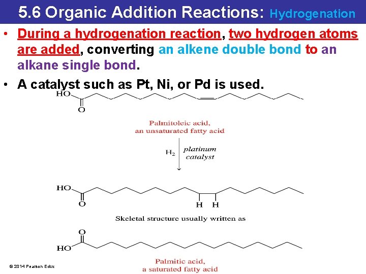 5. 6 Organic Addition Reactions: Hydrogenation • During a hydrogenation reaction, two hydrogen atoms