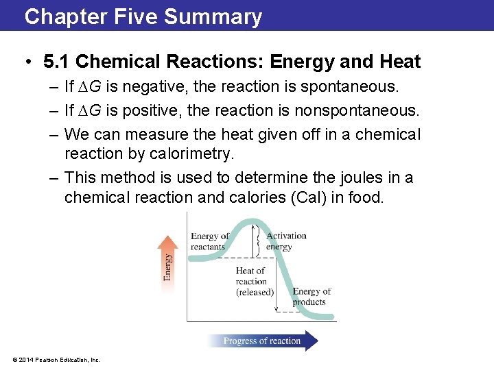 Chapter Five Summary • 5. 1 Chemical Reactions: Energy and Heat – If DG