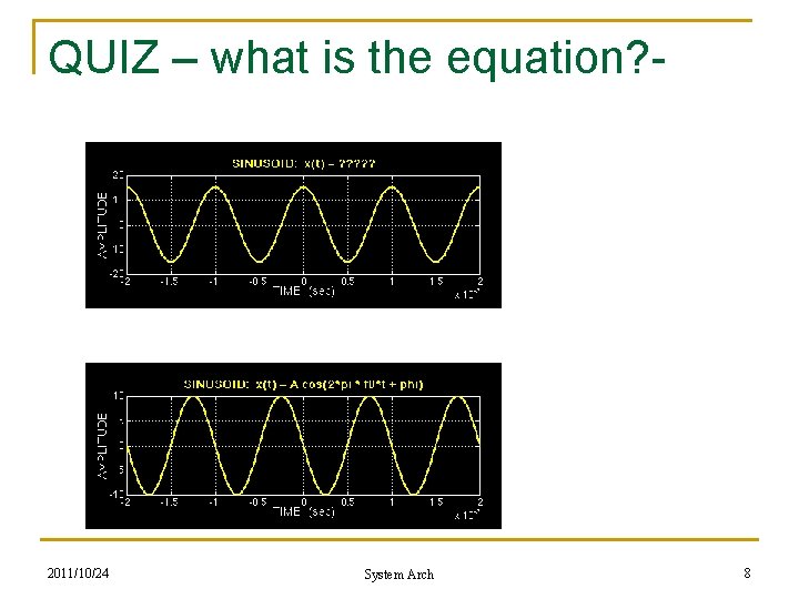 QUIZ – what is the equation? - 2011/10/24 System Arch 8 QUIZ – what is the equation? - 2011/10/24 System Arch 8