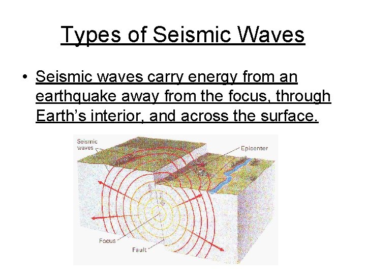 Types of Seismic Waves • Seismic waves carry energy from an earthquake away from