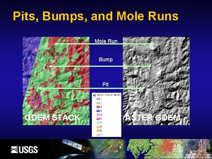 Pits, Bumps, and Mole Runs Mole Run Bump Pit GDEM STACK ASTER GDEM 