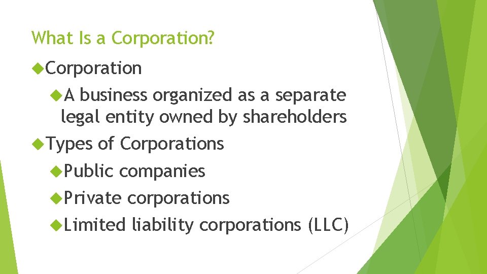 What Is a Corporation? Corporation A business organized as a separate legal entity owned