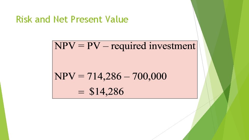 Risk and Net Present Value 
