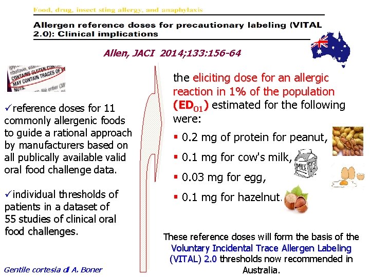 Allen, JACI 2014; 133: 156 -64 üreference doses for 11 commonly allergenic foods to Allen, JACI 2014; 133: 156 -64 üreference doses for 11 commonly allergenic foods to