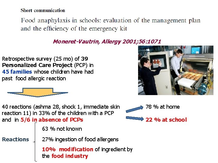 Moneret-Vautrin, Allergy 2001; 56: 1071 Retrospective survey (25 mo) of 39 Personalized Care Project Moneret-Vautrin, Allergy 2001; 56: 1071 Retrospective survey (25 mo) of 39 Personalized Care Project