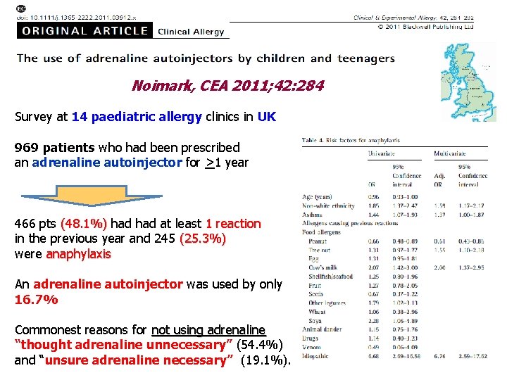 Noimark, CEA 2011; 42: 284 Survey at 14 paediatric allergy clinics in UK 969 Noimark, CEA 2011; 42: 284 Survey at 14 paediatric allergy clinics in UK 969