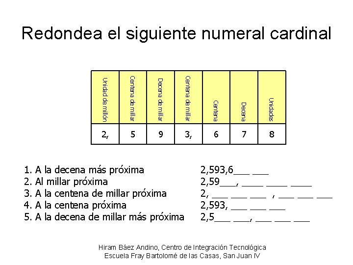 Redondea el siguiente numeral cardinal Unidad de millón Centena de millar Decena de millar