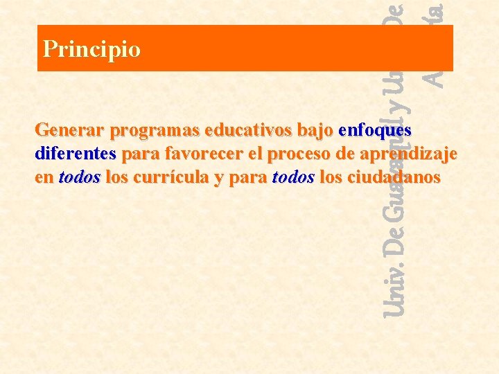 Univ. De Guayaquil y Univ. De Almería Principio Generar programas educativos bajo enfoques diferentes