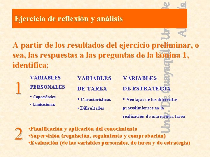 Univ. De Guayaquil y Univ. De Almería Ejercicio de reflexión y análisis A partir