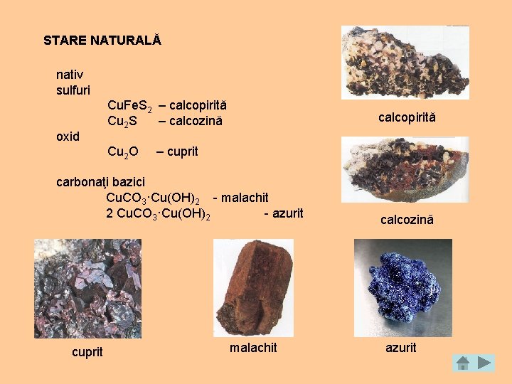 STARE NATURALĂ nativ sulfuri oxid Cu. Fe. S 2 – calcopirită Cu 2 S