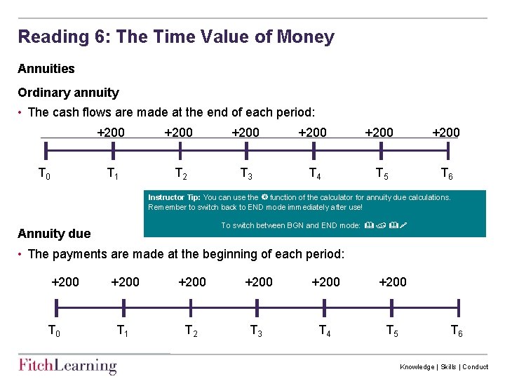 Reading 6: The Time Value of Money Annuities Ordinary annuity • The cash flows