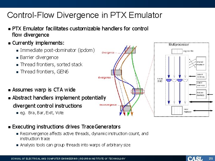 Control-Flow Divergence in PTX Emulator facilitates customizable handlers for control flow divergence Currently implements: