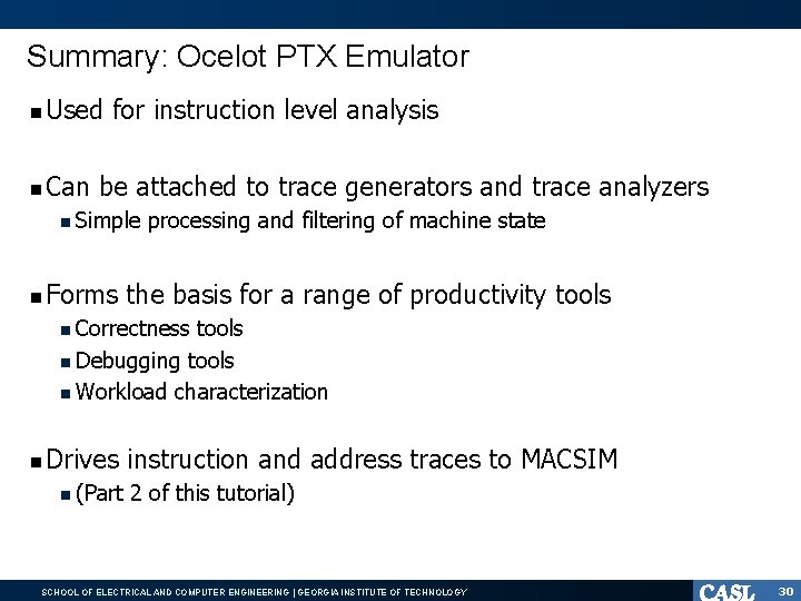 Summary: Ocelot PTX Emulator Used Can for instruction level analysis be attached to trace