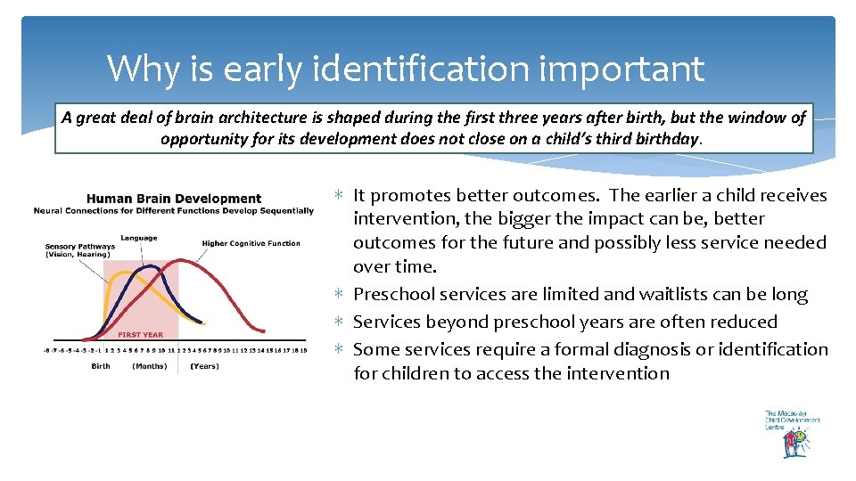 Why is early identification important A great deal of brain architecture is shaped during