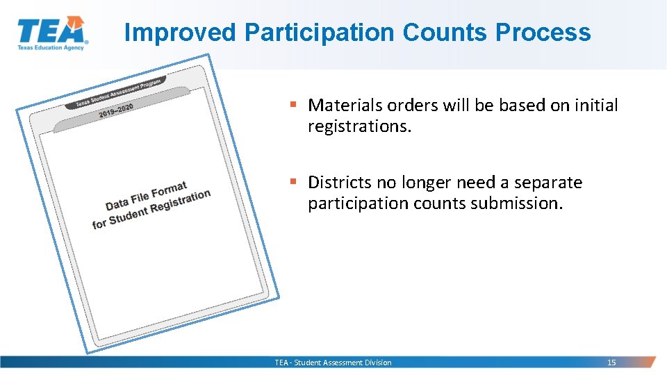 Improved Participation Counts Process § Materials orders will be based on initial registrations. §