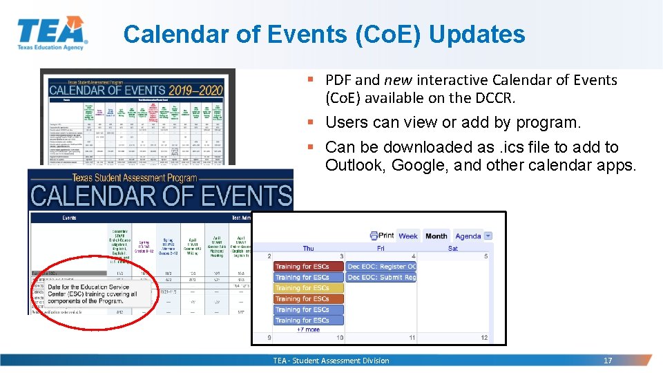 Calendar of Events (Co. E) Updates § PDF and new interactive Calendar of Events