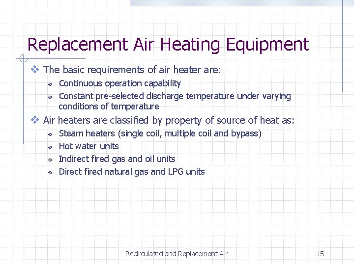 Replacement Air Heating Equipment v The basic requirements of air heater are: v v Replacement Air Heating Equipment v The basic requirements of air heater are: v v