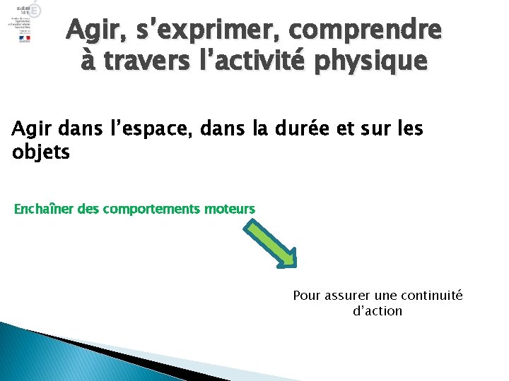 Agir, s’exprimer, comprendre à travers l’activité physique Agir dans l’espace, dans la durée et