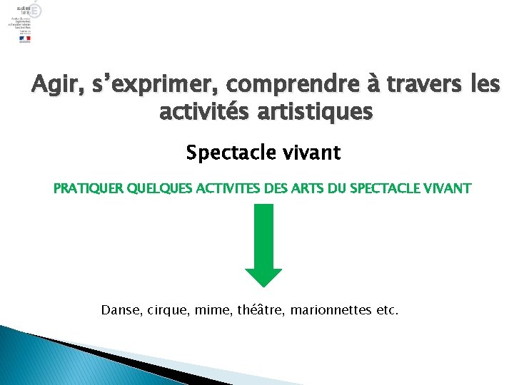 Agir, s’exprimer, comprendre à travers les activités artistiques Spectacle vivant PRATIQUER QUELQUES ACTIVITES DES