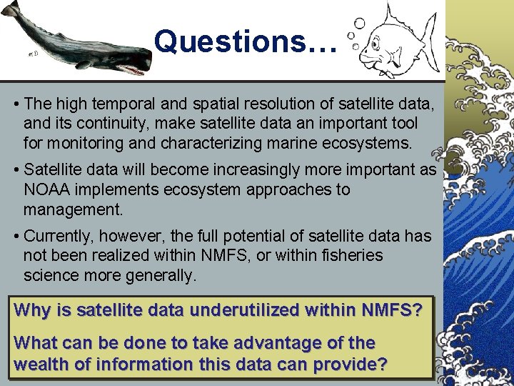 Questions… • The high temporal and spatial resolution of satellite data, and its continuity,