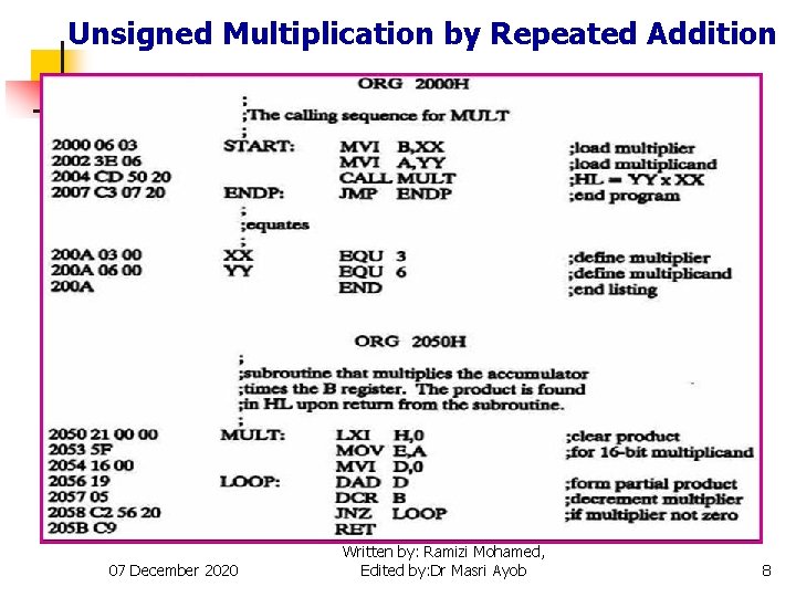 Unsigned Multiplication by Repeated Addition 07 December 2020 Written by: Ramizi Mohamed, Edited by: