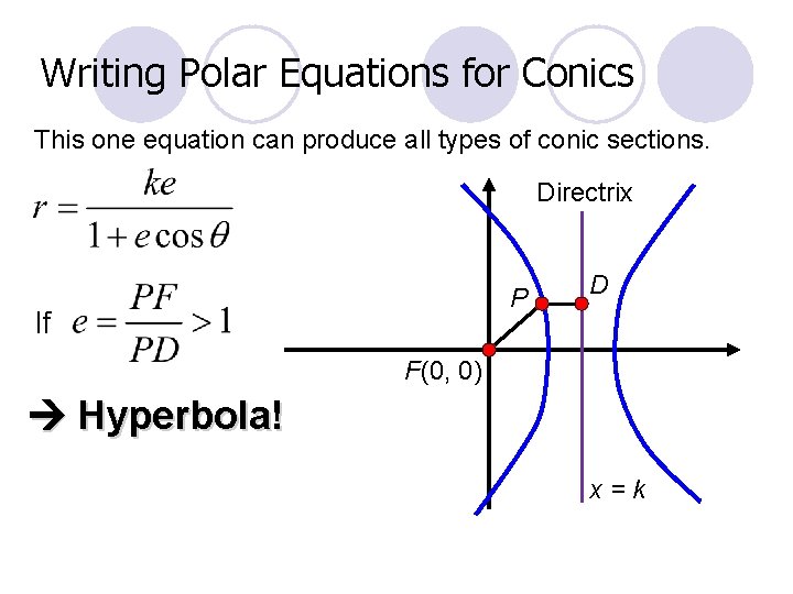 Writing Polar Equations for Conics This one equation can produce all types of conic