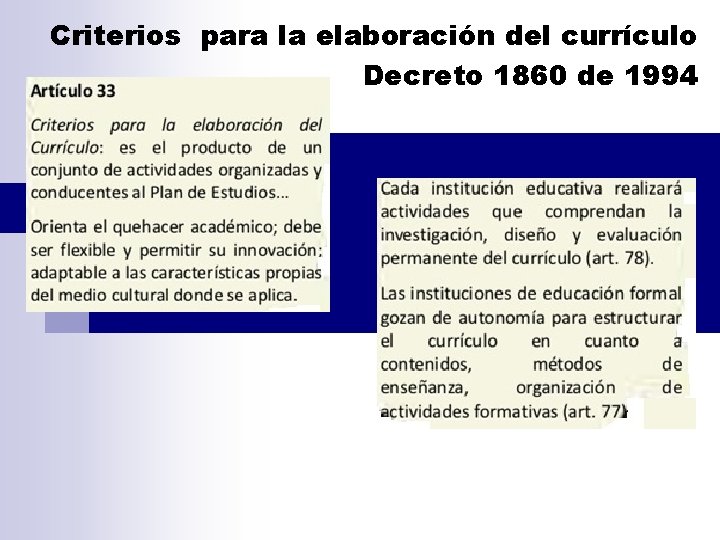 Criterios para la elaboración del currículo Decreto 1860 de 1994 