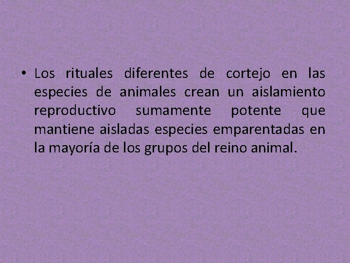 • Los rituales diferentes de cortejo en las especies de animales crean un • Los rituales diferentes de cortejo en las especies de animales crean un