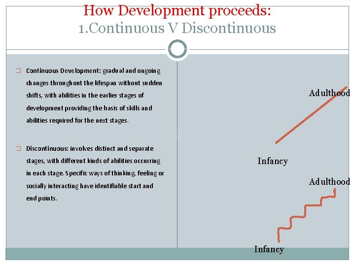 How Development proceeds: 1. Continuous V Discontinuous � Continuous Development: gradual and ongoing changes