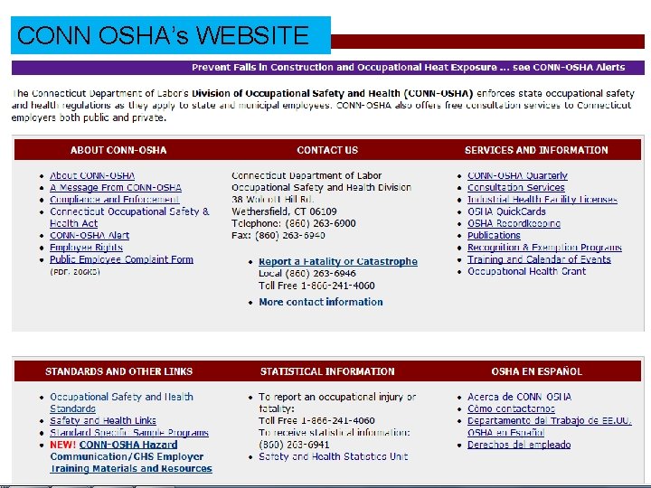 CONN OSHA’s WEBSITE 