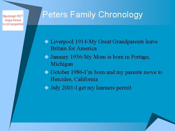 Peters Family Chronology u Liverpool 1914 -My Great Grandparents leave Britain for America u