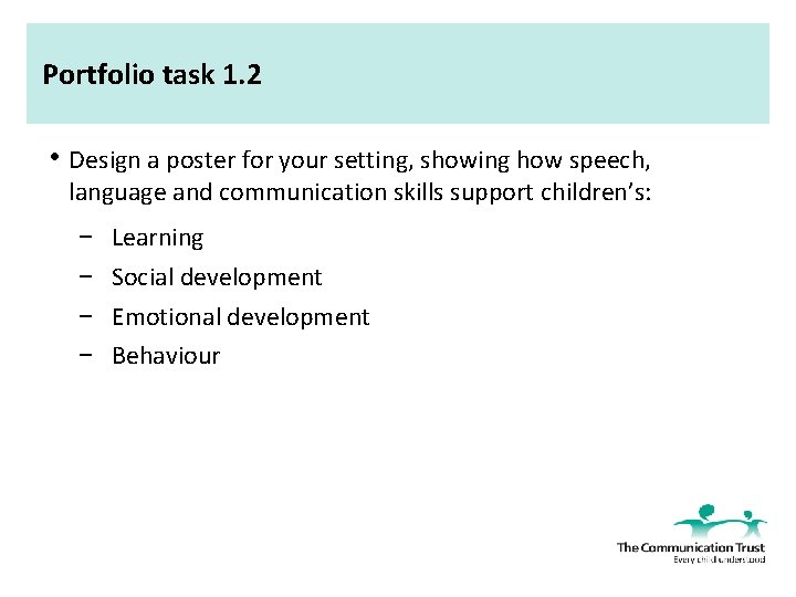 Portfolio task 1. 2 • Design a poster for your setting, showing how speech,