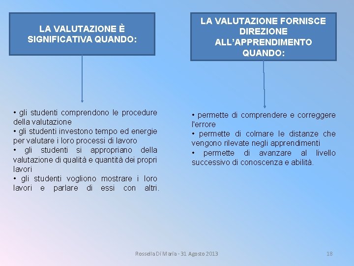 LA VALUTAZIONE È SIGNIFICATIVA QUANDO: • gli studenti comprendono le procedure della valutazione •