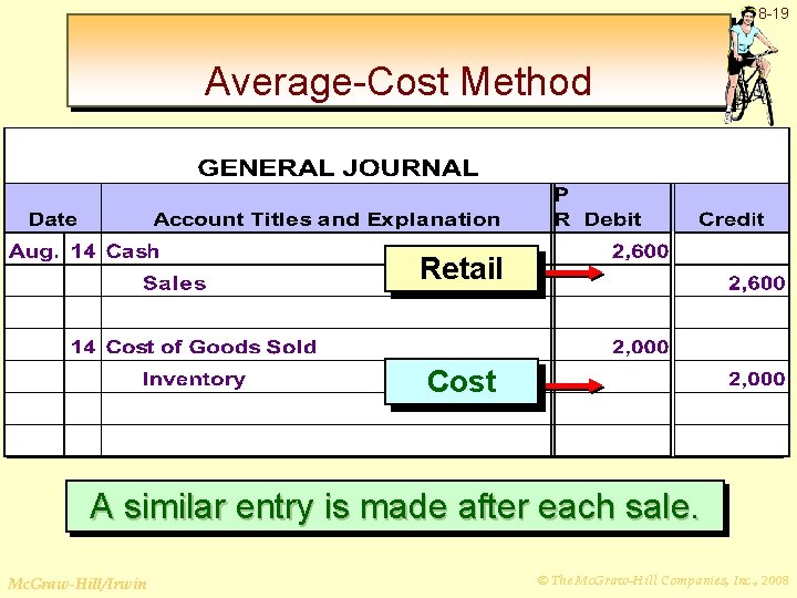 8 -19 Average-Cost Method Retail Cost A similar entry is made after each sale.