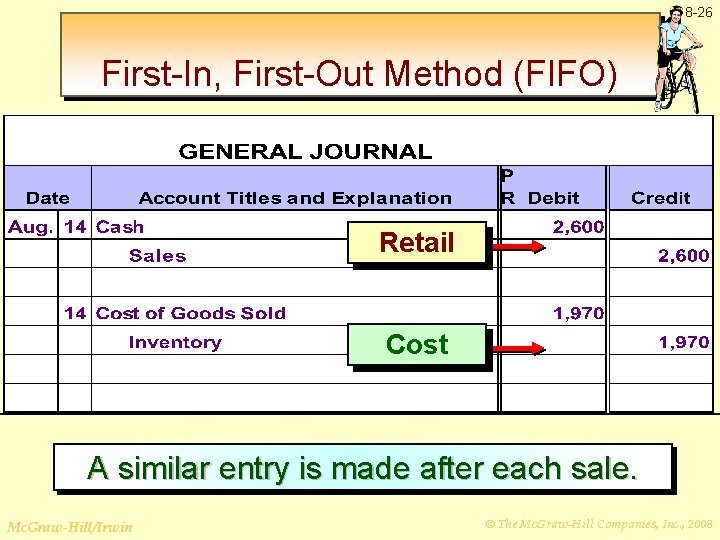 8 -26 First-In, First-Out Method (FIFO) Retail Cost A similar entry is made after