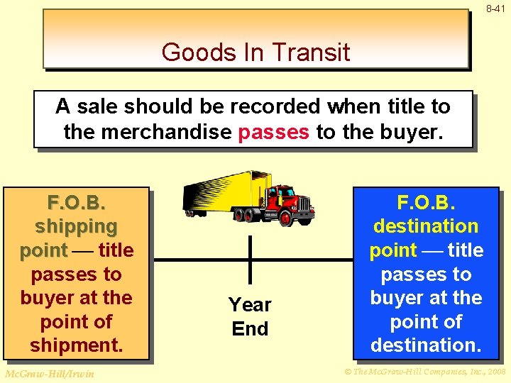 8 -41 Goods In Transit A sale should be recorded when title to the