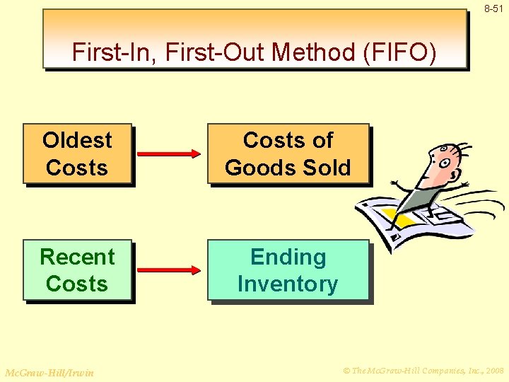 8 -51 First-In, First-Out Method (FIFO) Oldest Costs of Goods Sold Recent Costs Ending