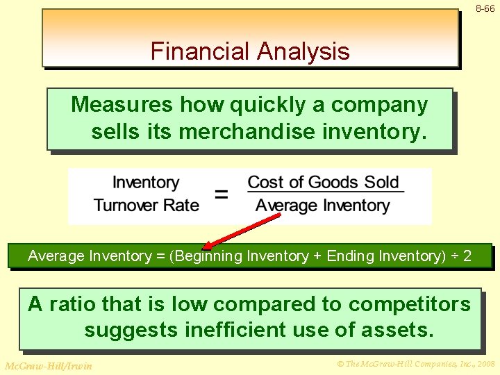 8 -66 Financial Analysis Measures how quickly a company sells its merchandise inventory. Average