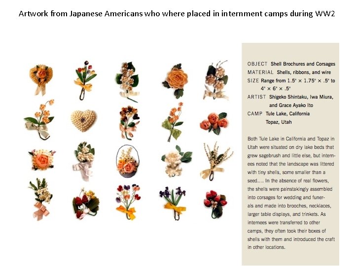 Artwork from Japanese Americans who where placed in internment camps during WW 2 