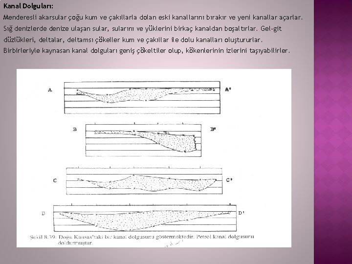 Kanal Dolguları: Menderesli akarsular çoğu kum ve çakıllarla dolan eski kanallarını bırakır ve yeni