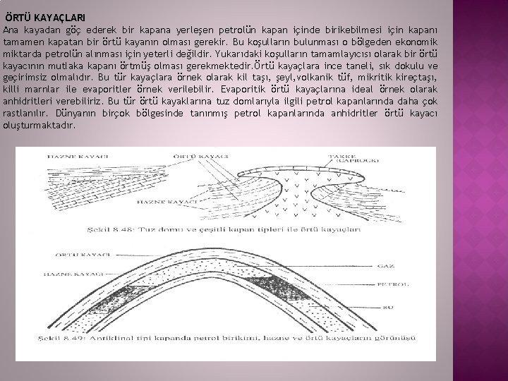 ÖRTÜ KAYAÇLARI Ana kayadan göç ederek bir kapana yerleşen petrolün kapan içinde birikebilmesi için