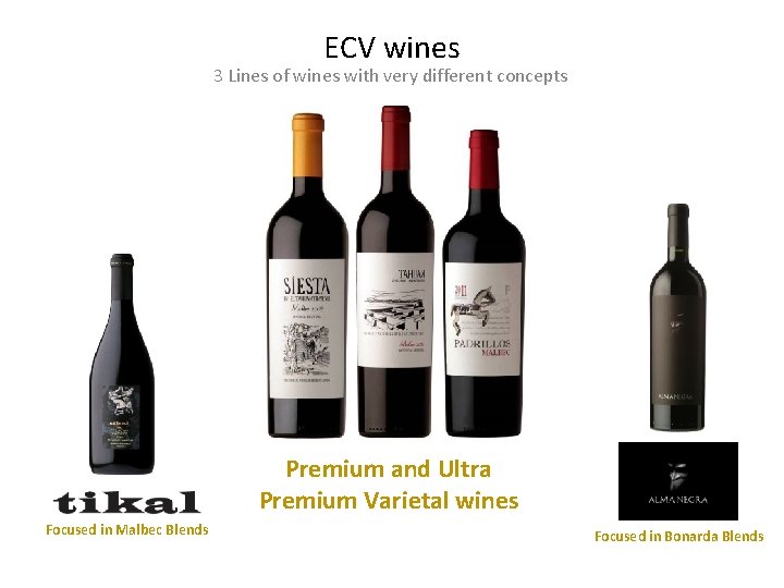 ECV wines 3 Lines of wines with very different concepts Premium and Ultra Premium