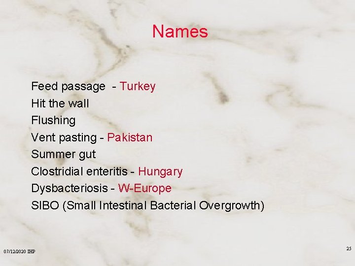 Names Feed passage - Turkey Hit the wall Flushing Vent pasting - Pakistan Summer