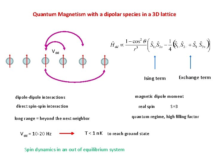 Quantum Magnetism with a dipolar species in a 3 D lattice Vdd Ising term