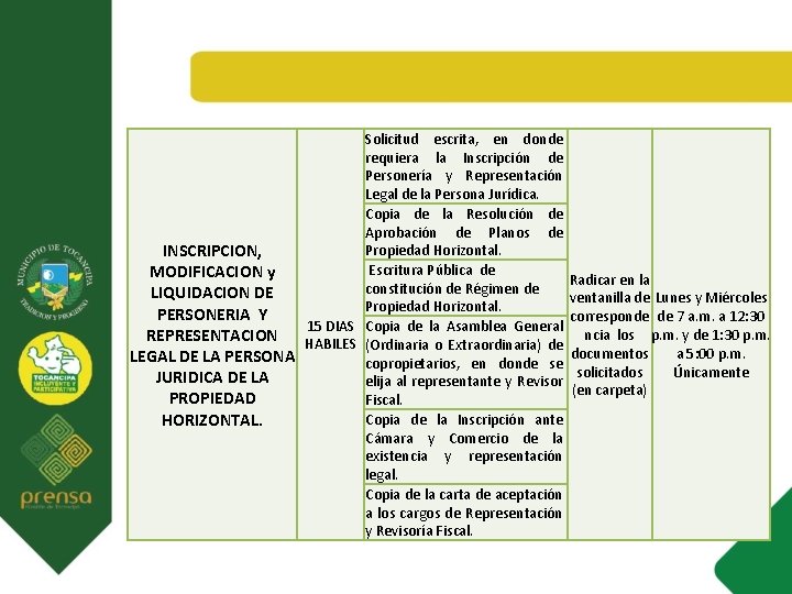 Solicitud escrita, en donde requiera la Inscripción de Personería y Representación Legal de la