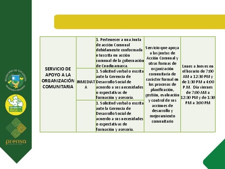 1. Pertenecer a una Junta de acción Comunal Servicio que apoya debidamente conformada a