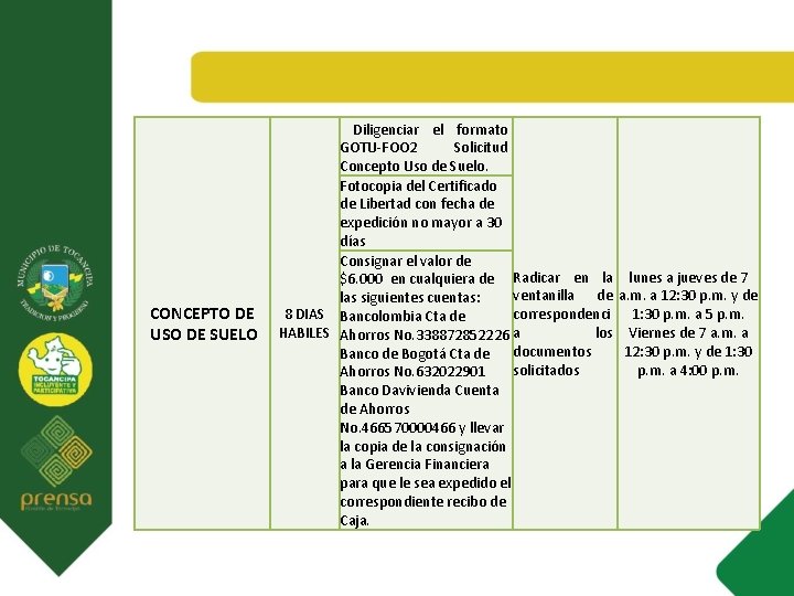 CONCEPTO DE USO DE SUELO Diligenciar el formato GOTU-FOO 2 Solicitud Concepto Uso de